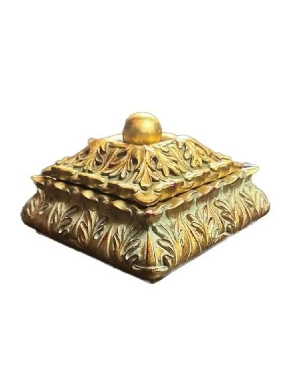 Vintage World Bazaars Golden Acanthus Leaf Scroll Plaster Trinket Box